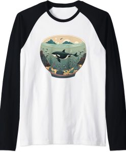 Orca Whale in Fish Bowl Orca in Aquarium Free The Orcas Raglan Baseball Tee