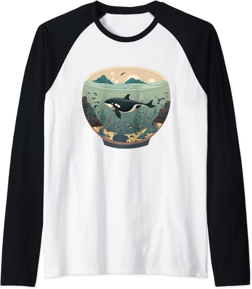 Orca Whale in Fish Bowl Orca in Aquarium Free The Orcas Raglan Baseball Tee