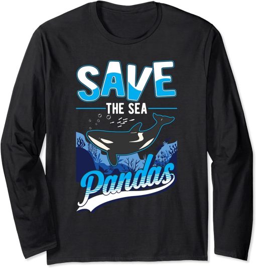 Save the Sea Pandas Orca Whale Long Sleeve T-Shirt