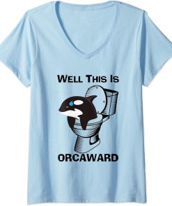 Womens Funny Pun Orca Whale, This Is Orcaward, Toilet Humor V-Neck T-Shirt