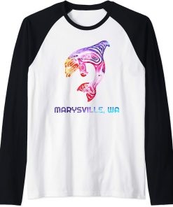 Marysville WA Native American Orca Killer Whale Raglan Baseball Tee