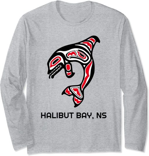 Halibut Bay NS Native Indigenous Orca Killer Whales Long Sleeve T-Shirt