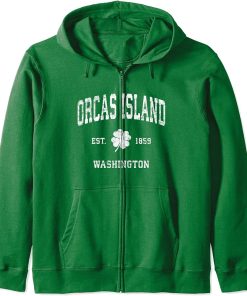 Orcas Island Washington Vintage Shamrock Sports Zip Hoodie